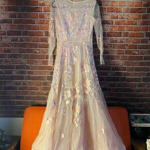 La Chérie Paris Elegant Floral Embroidered Dress + beige inner slip dress